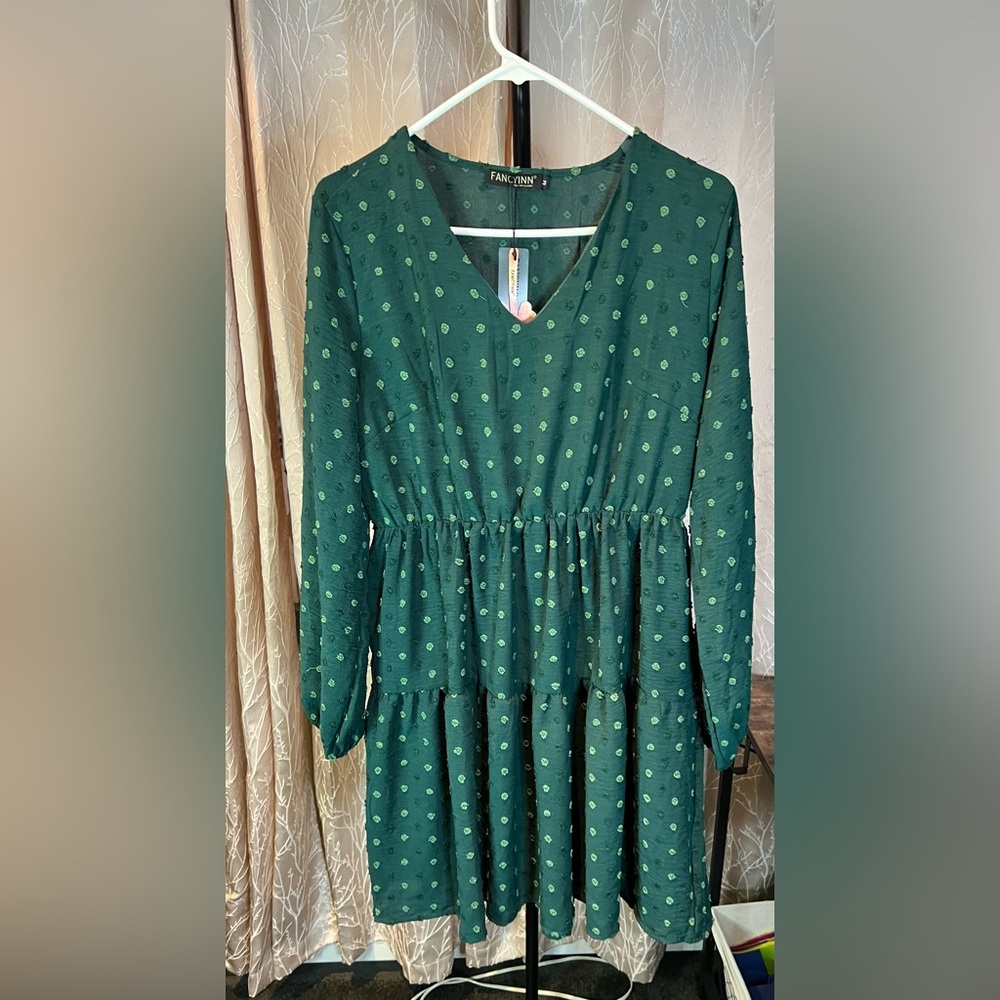 Fancyinn green Patterned Long Sleeve Dress